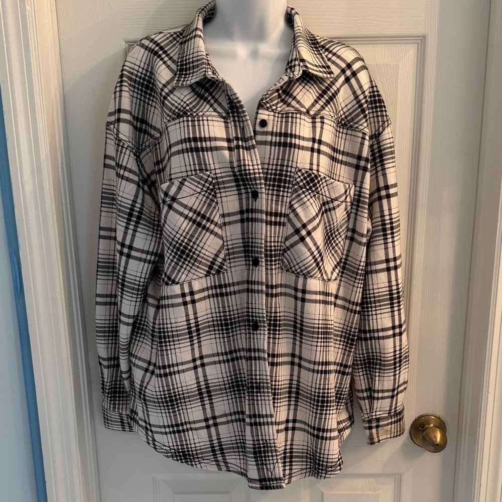 Time and Tru Black and White Plaid Shirt